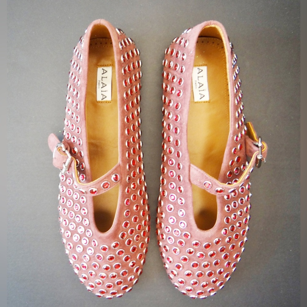 Alaïa Paris Mary Jane Ballet Flats Red Suede Studded Women’s Size 42/ US 12